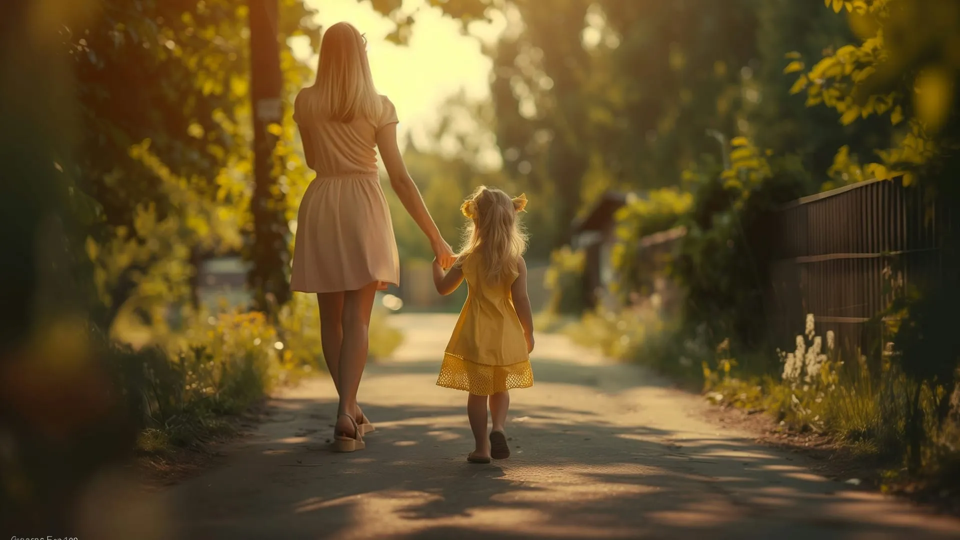 Girl holding mothers hand